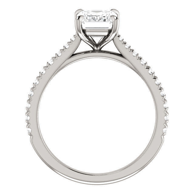 Cathedral Emerald / Radiant Moissanite Eng Ring with Claw Prongs