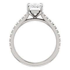 Cathedral Emerald / Radiant Moissanite Eng Ring with Claw Prongs