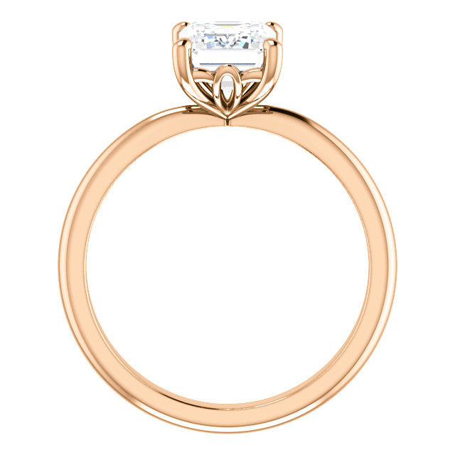 Emerald / Radiant cut Moissanite Solitaire with Scroll Accent Basket Design