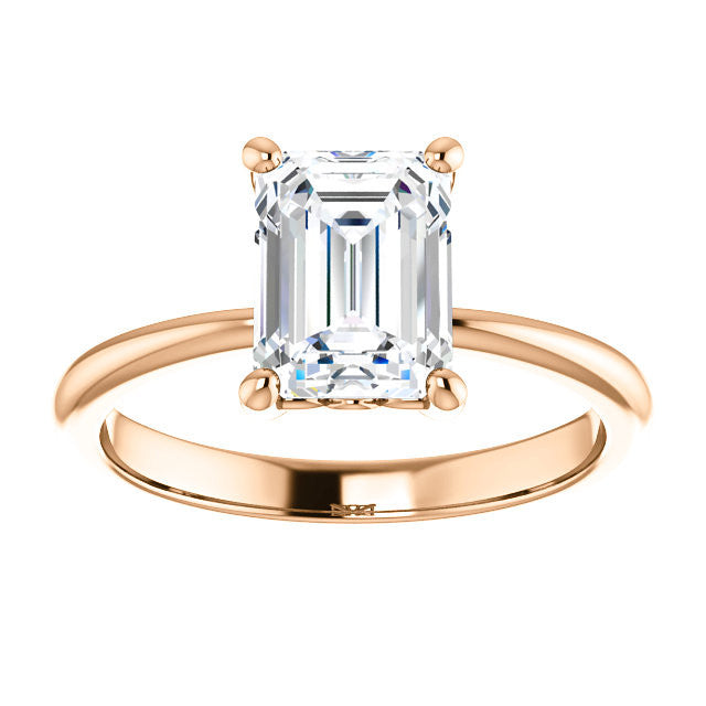 Emerald / Radiant cut Moissanite Solitaire with Scroll Accent Basket Design