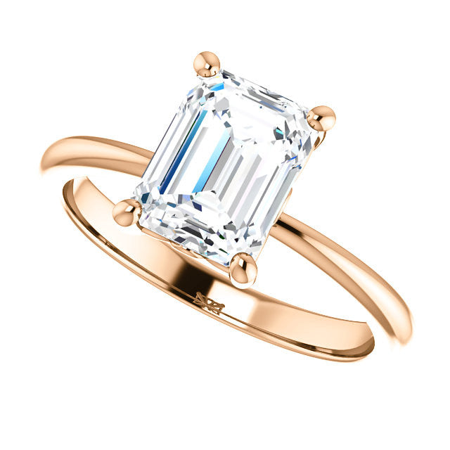 Emerald / Radiant cut Moissanite Solitaire with Scroll Accent Basket Design