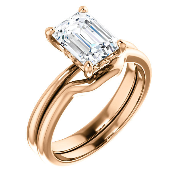 Emerald / Radiant cut Moissanite Solitaire with Scroll Accent Basket Design