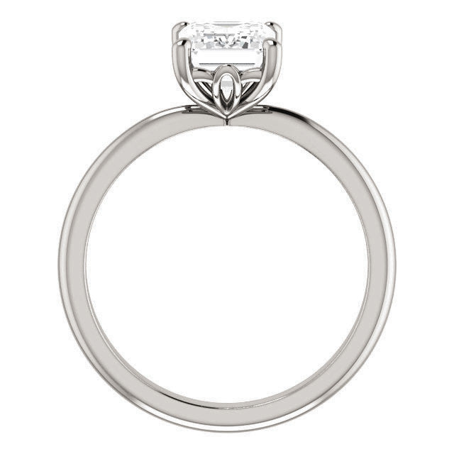 Emerald / Radiant cut Moissanite Solitaire with Scroll Accent Basket Design