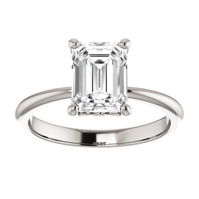 Emerald / Radiant cut Moissanite Solitaire with Scroll Accent Basket Design