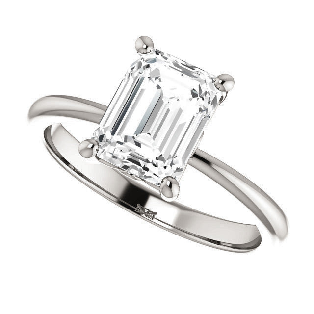 Emerald / Radiant cut Moissanite Solitaire with Scroll Accent Basket Design