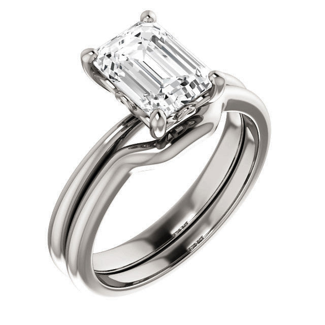 Emerald / Radiant cut Moissanite Solitaire with Scroll Accent Basket Design