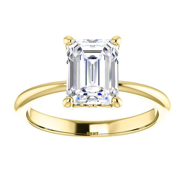 Emerald / Radiant cut Moissanite Solitaire with Scroll Accent Basket Design