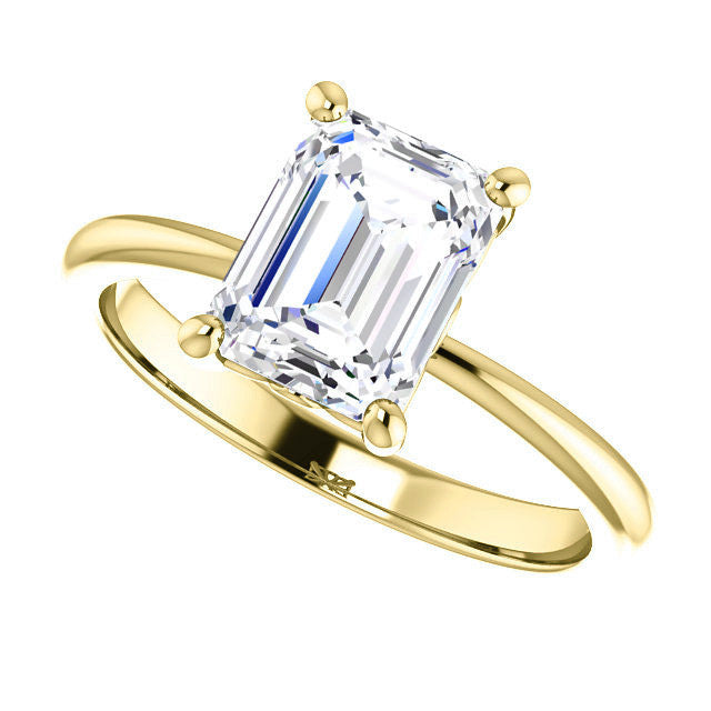 Emerald / Radiant cut Moissanite Solitaire with Scroll Accent Basket Design