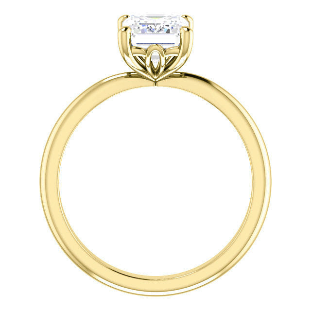 Emerald / Radiant cut Moissanite Solitaire with Scroll Accent Basket Design