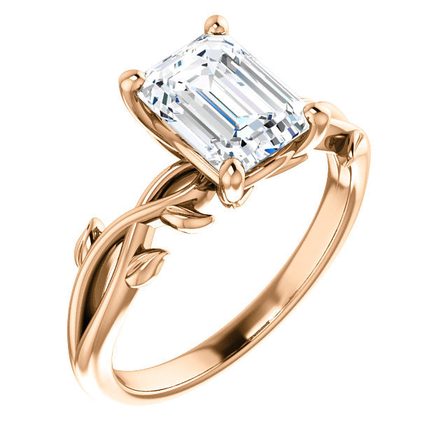 Emerald / Radiant cut Solitaire with Floral Accents