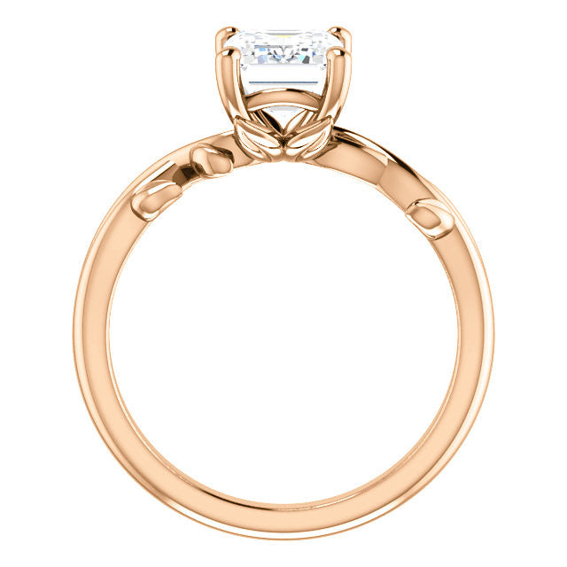 Emerald / Radiant cut Solitaire with Floral Accents