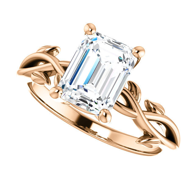 Emerald / Radiant cut Solitaire with Floral Accents