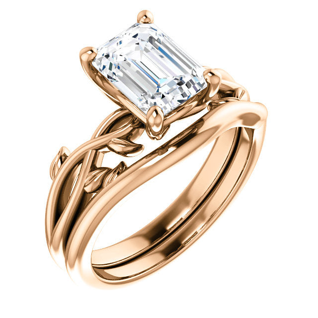 Emerald / Radiant cut Solitaire with Floral Accents