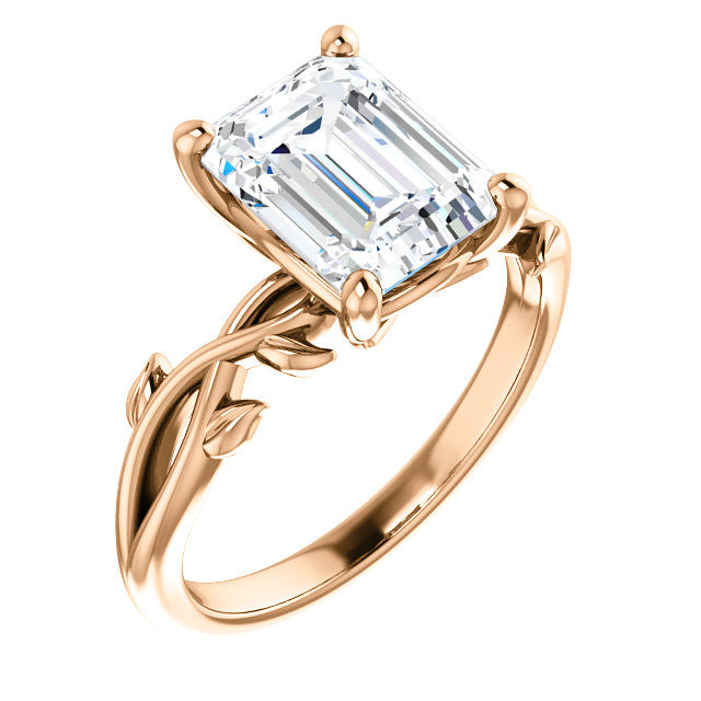 Emerald / Radiant cut Solitaire with Floral Accents