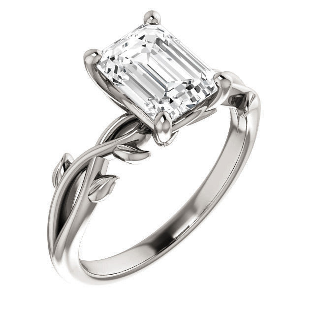 Emerald / Radiant cut Solitaire with Floral Accents