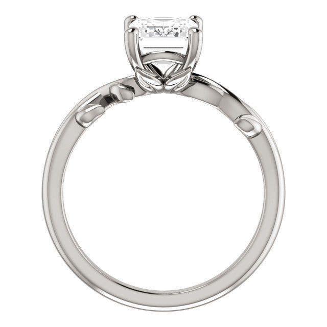 Emerald / Radiant cut Solitaire with Floral Accents