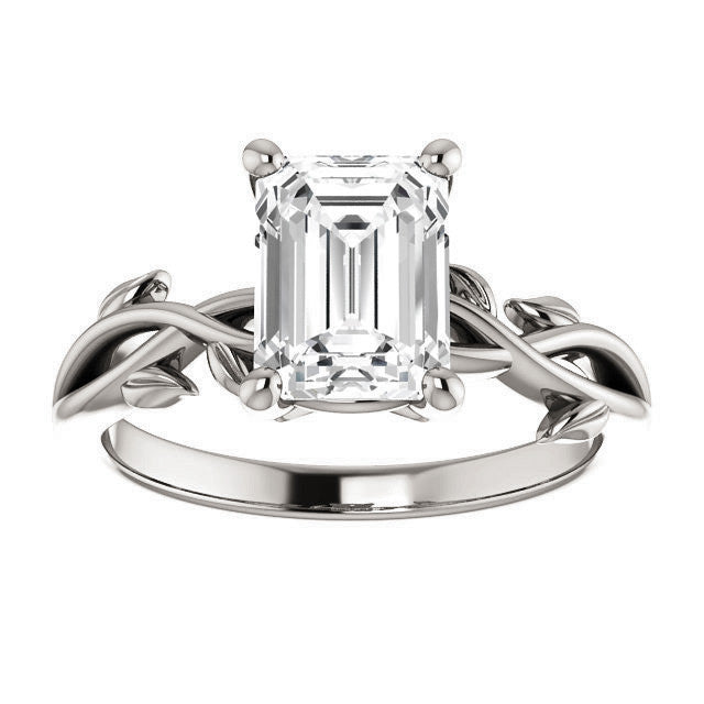 Emerald / Radiant cut Solitaire with Floral Accents