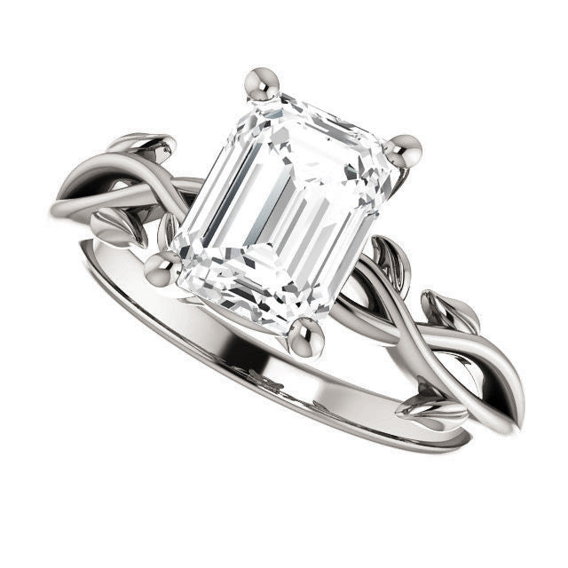 Emerald / Radiant cut Solitaire with Floral Accents