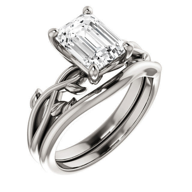 Emerald / Radiant cut Solitaire with Floral Accents
