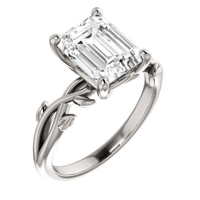 Emerald / Radiant cut Solitaire with Floral Accents