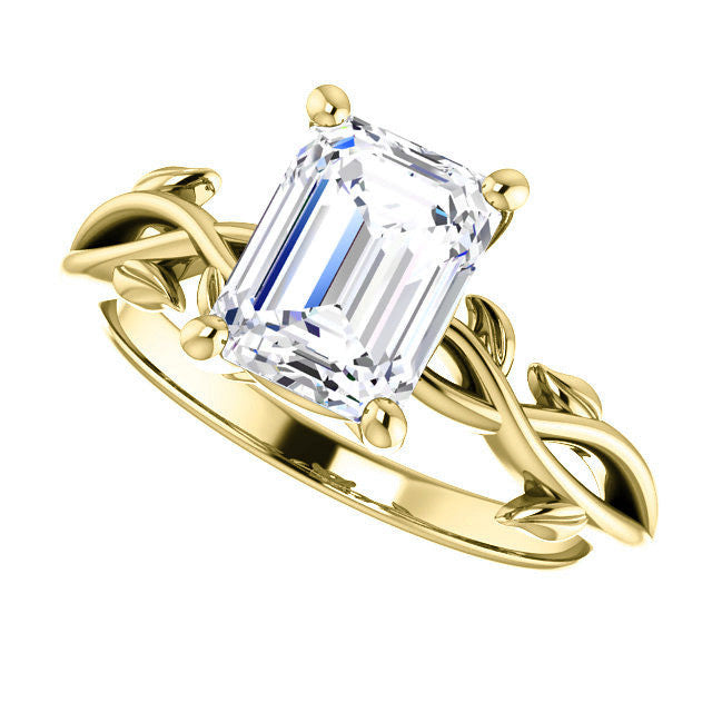 Emerald / Radiant cut Solitaire with Floral Accents
