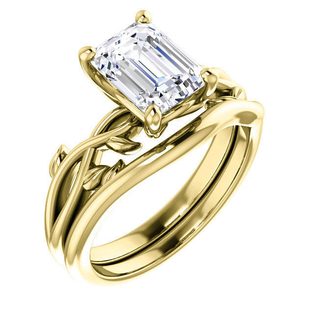 Emerald / Radiant cut Solitaire with Floral Accents