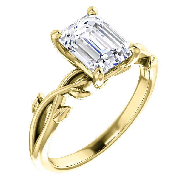 Emerald / Radiant cut Solitaire with Floral Accents