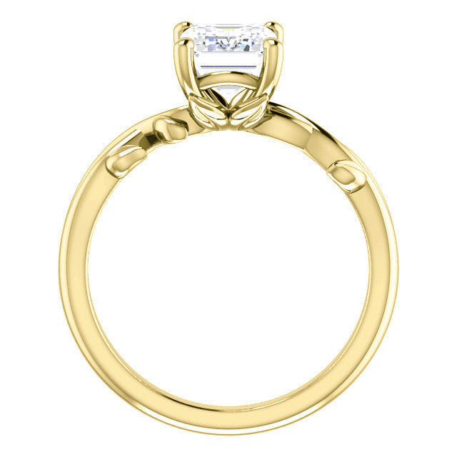 Emerald / Radiant cut Solitaire with Floral Accents