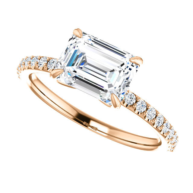 Emerald / Radiant cut Moissanite Engagement Ring with Claw Prongs