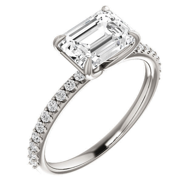 Emerald / Radiant cut Moissanite Engagement Ring with Claw Prongs