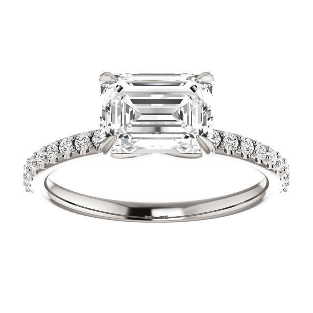 Emerald / Radiant cut Moissanite Engagement Ring with Claw Prongs