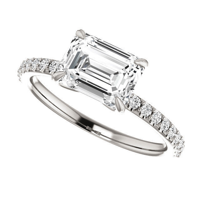 Emerald / Radiant cut Moissanite Engagement Ring with Claw Prongs