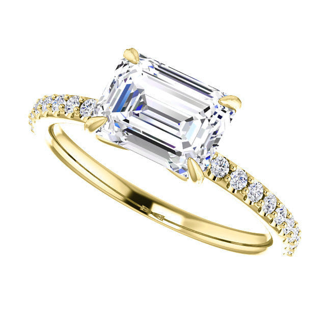Emerald / Radiant cut Moissanite Engagement Ring with Claw Prongs