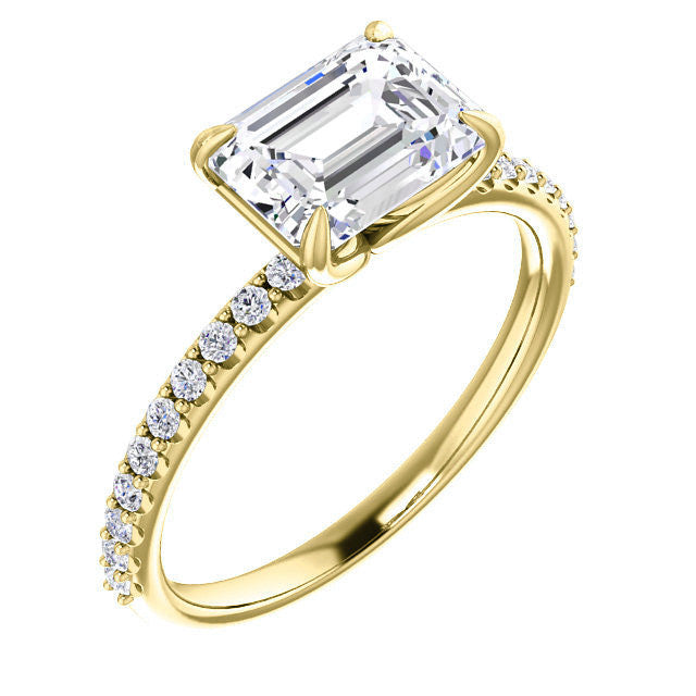 Emerald / Radiant cut Moissanite Engagement Ring with Claw Prongs