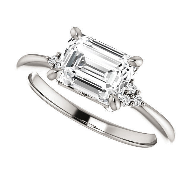 Emerald / Radiant East-West Moissanite Engagement Ring