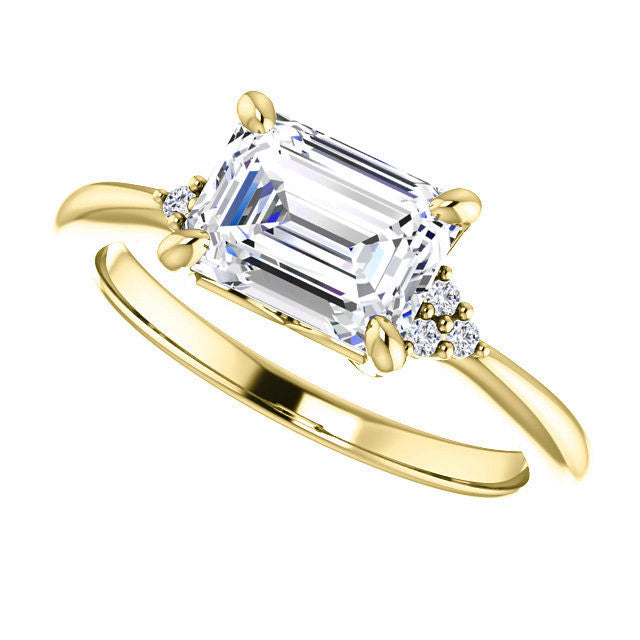 Emerald / Radiant East-West Moissanite Engagement Ring