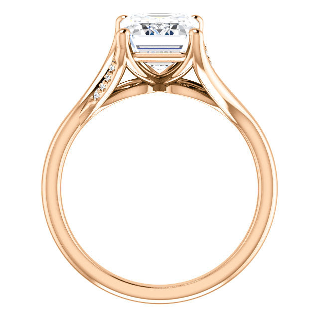Emerald / Radiant Split Shank Accented Cathedral Moissanite Engagement Ring