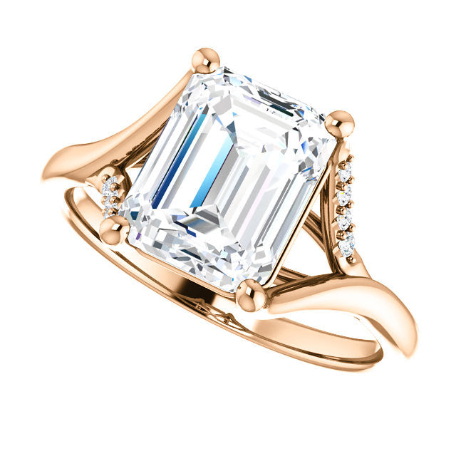 Emerald / Radiant Split Shank Accented Cathedral Moissanite Engagement Ring