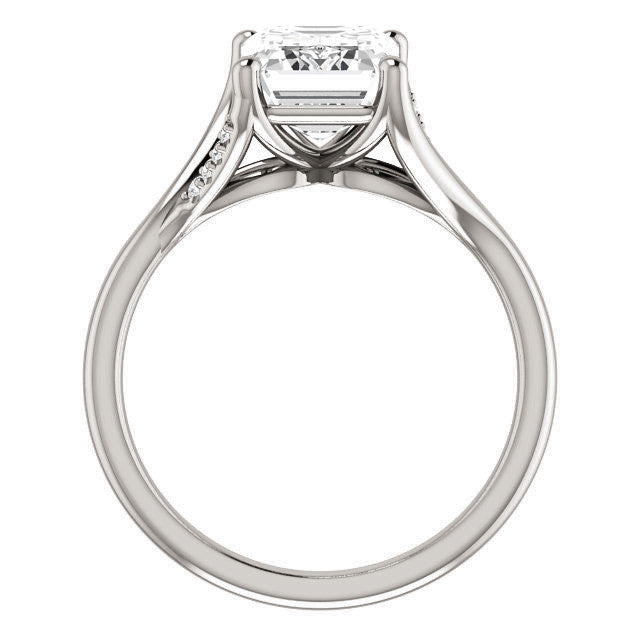 Emerald / Radiant Split Shank Accented Cathedral Moissanite Engagement Ring