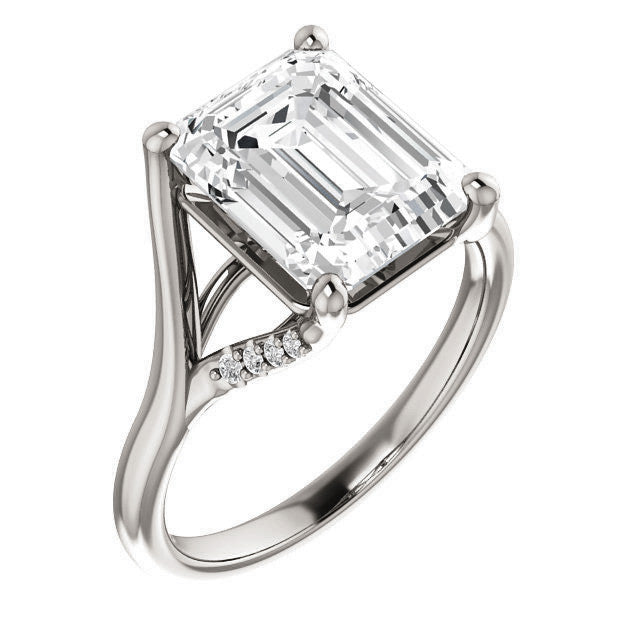 Emerald / Radiant Split Shank Accented Cathedral Moissanite Engagement Ring