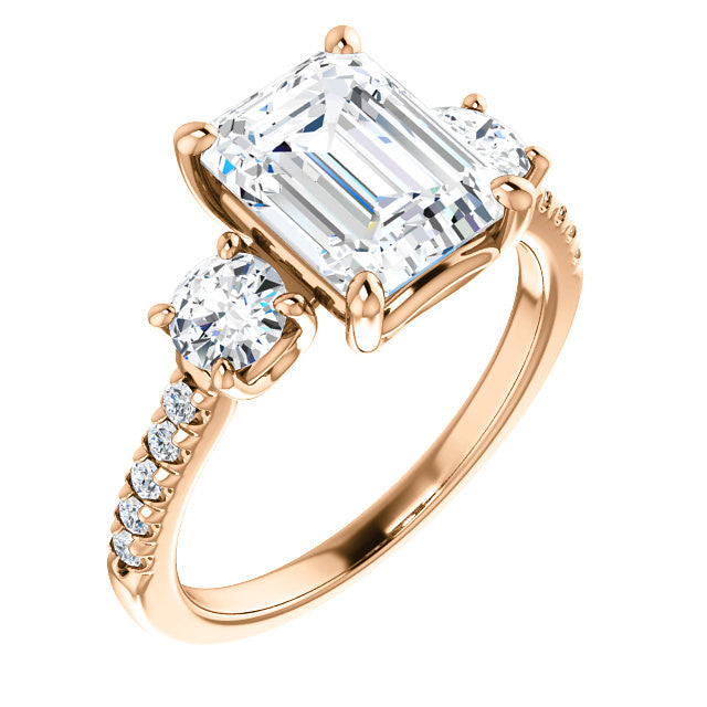 Emerald / Radiant cut Moissanite Engagement Ring