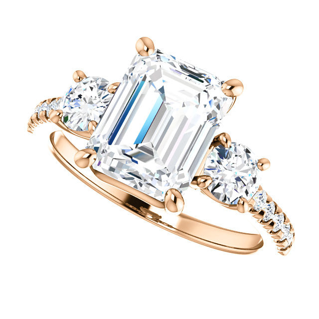 Emerald / Radiant cut Moissanite Engagement Ring