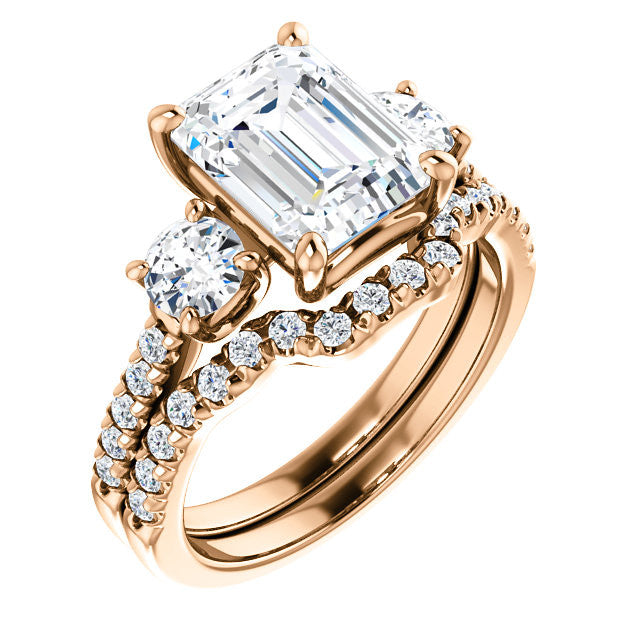 Emerald / Radiant cut Moissanite Engagement Ring