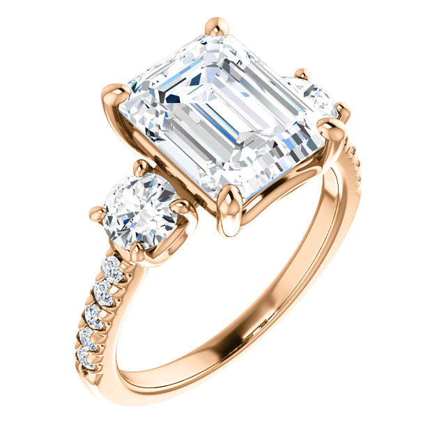 Emerald / Radiant cut Moissanite Engagement Ring