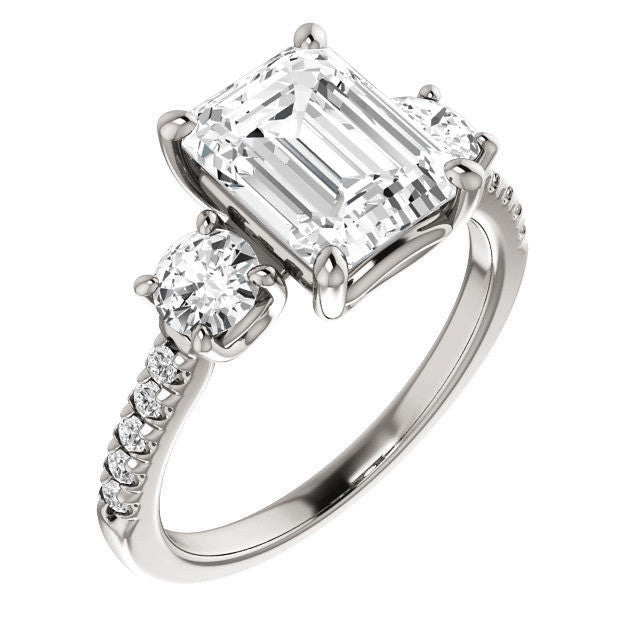 Emerald / Radiant cut Moissanite Engagement Ring