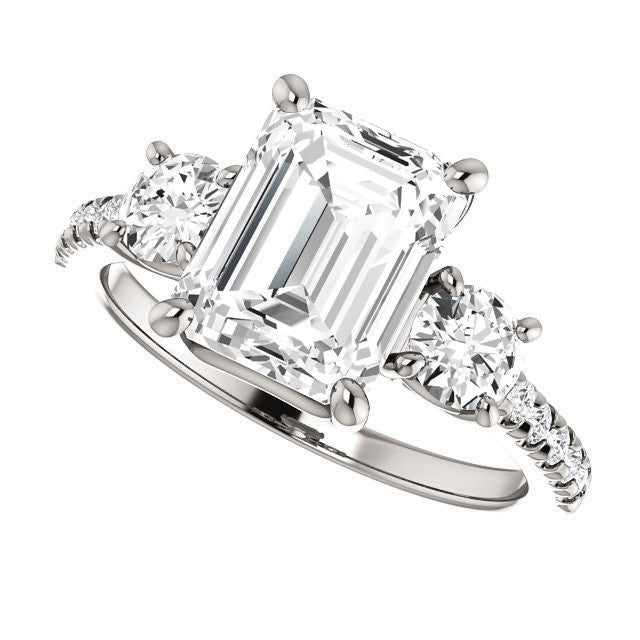 Emerald / Radiant cut Moissanite Engagement Ring