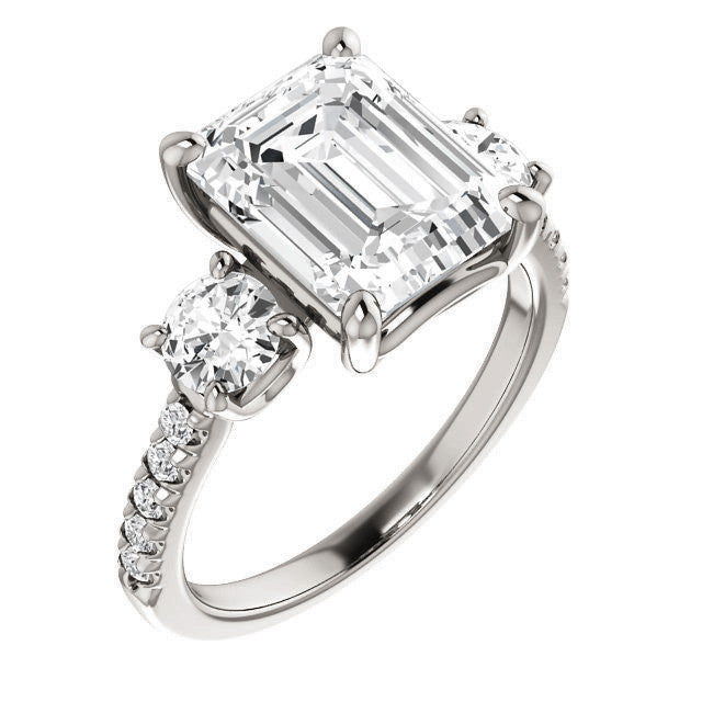 Emerald / Radiant cut Moissanite Engagement Ring