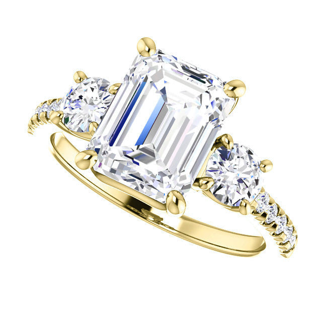 Emerald / Radiant cut Moissanite Engagement Ring
