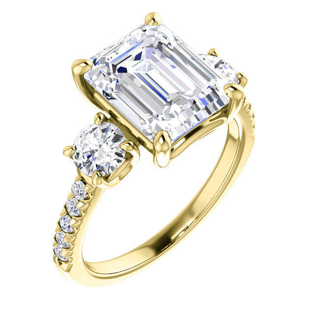 Emerald / Radiant cut Moissanite Engagement Ring