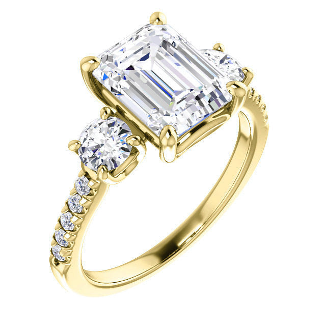 Emerald / Radiant cut Moissanite Engagement Ring